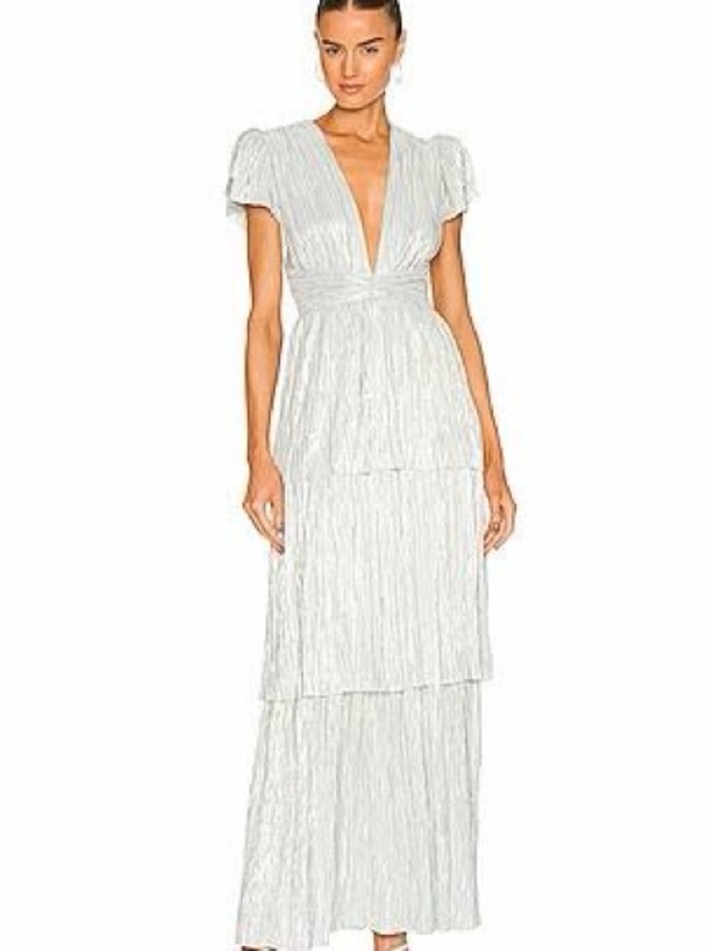 Sabina Musayev x REVOLVE MAZE Silver Tiered Plunging Maxi Dress